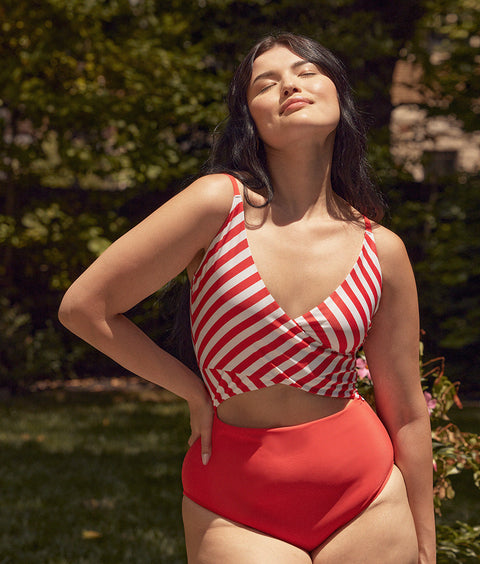 The Sea Breeze Cutout One-Piece - Mixed Stripe in Grapefruit & White Sand