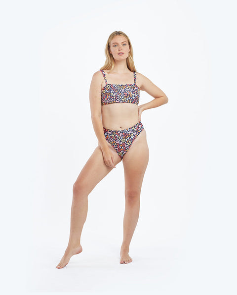 The Limited-Edition High Leg Mid Rise Bikini Bottom - Multicolor Leopard