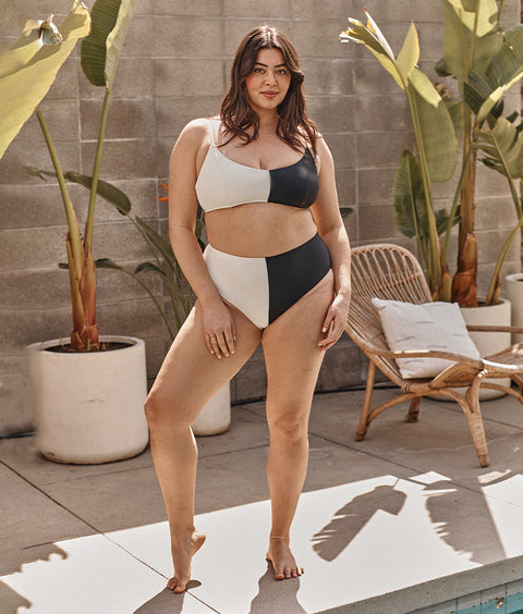 The Split High Leg High Rise Bikini Bottom - Sea Urchin & White Sand