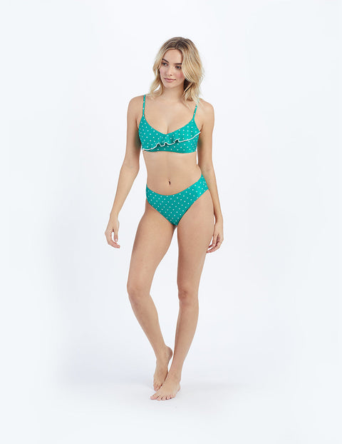 The Limited-Edition High Leg Mid Rise Bikini Bottom - Seaglass Dot