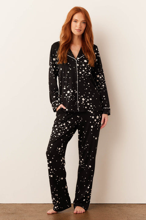 Winter Cloud Jersey PJ Set in Black Stars