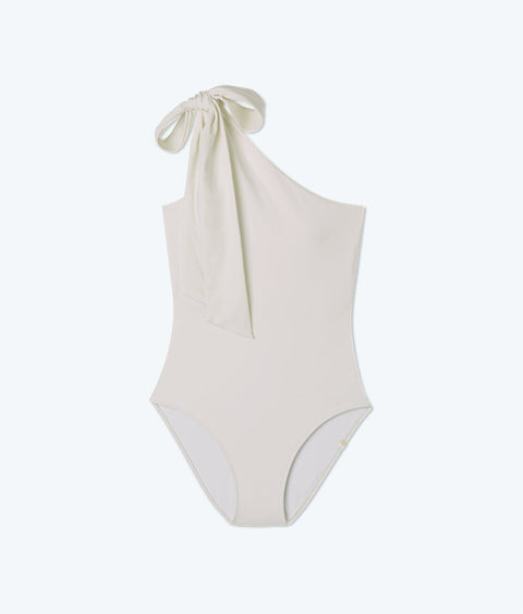 The Bow-Shoulder Ruched Sidestroke - White Sand