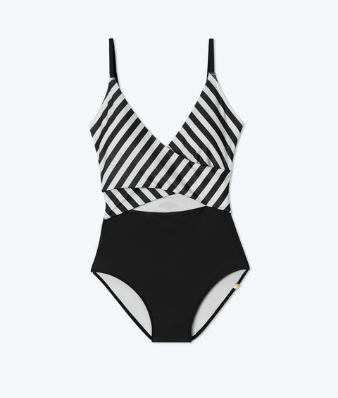 The Sea Breeze Cutout One-Piece - Mixed Stripe in Sea Urchin & White Sand