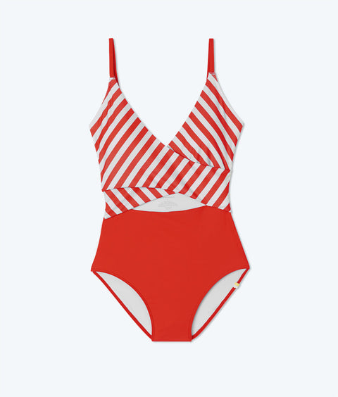 The Sea Breeze Cutout One-Piece - Mixed Stripe in Grapefruit & White Sand