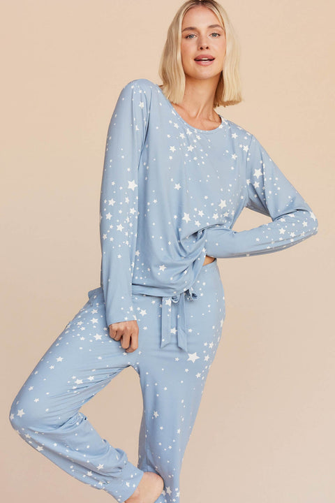 Shari Cloud Jersey PJ Set in Light Blue Stars