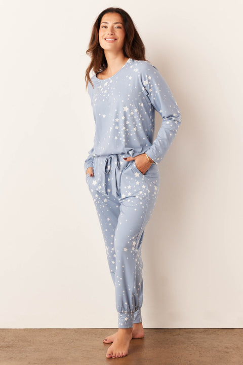 Shari Cloud Jersey PJ Set in Light Blue Stars