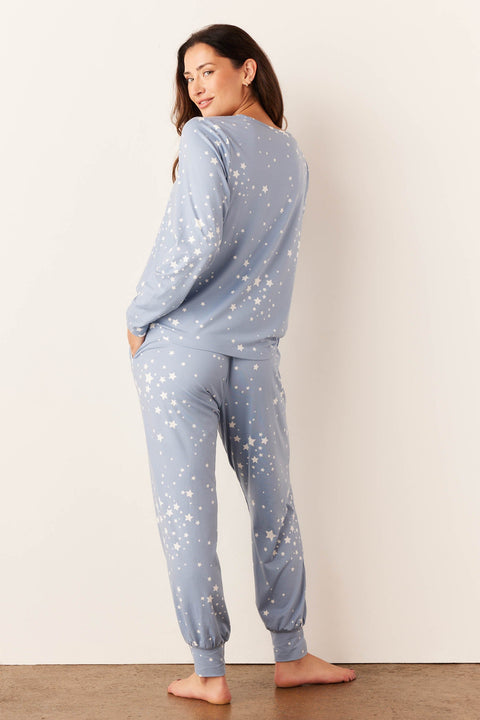 Shari Cloud Jersey PJ Set in Light Blue Stars