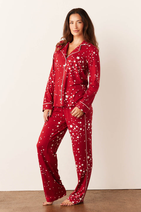 Winter Cloud Jersey PJ Set in Red Stars