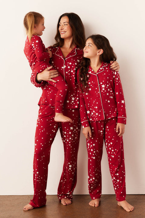 Winter Cloud Jersey PJ Set in Red Stars