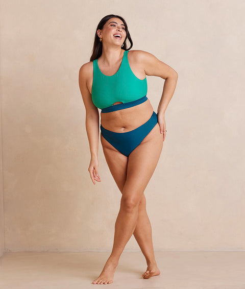 The High Leg Mid Rise Bikini Bottom - Seaweed