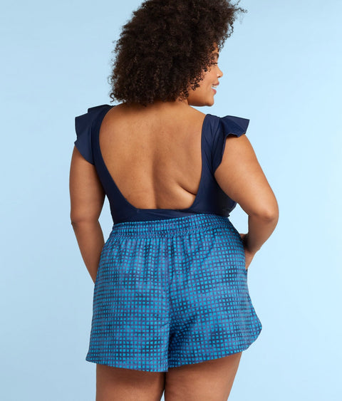 The High Tide Swim Shorts - Gingham in Deep Sea