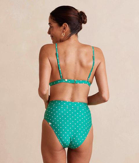 The Lace-Up High Leg High Rise Bikini Bottom - Seaglass Dot