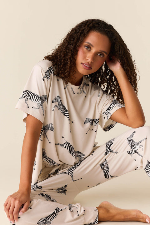 Maddie Cloud Jersey PJ Set in Animalia (Color Variation)