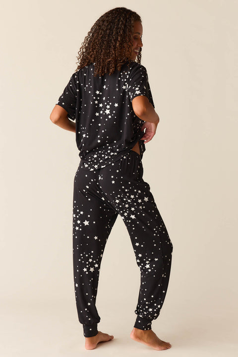 Maddie Cloud Jersey PJ Set in Black Stars