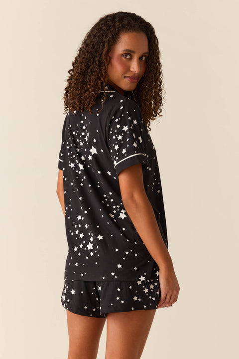 Maren Cloud Jersey PJ Set in Black Stars