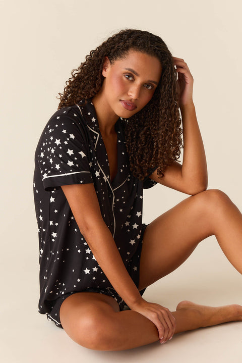 Maren Cloud Jersey PJ Set in Black Stars