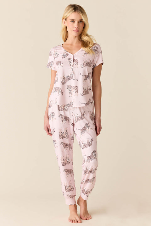 Nadia Cloud Jersey PJ Set in Tiger Lily