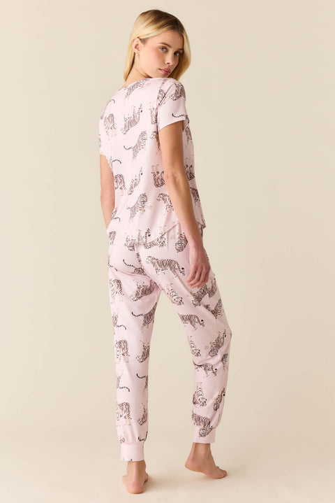Nadia Cloud Jersey PJ Set in Tiger Lily