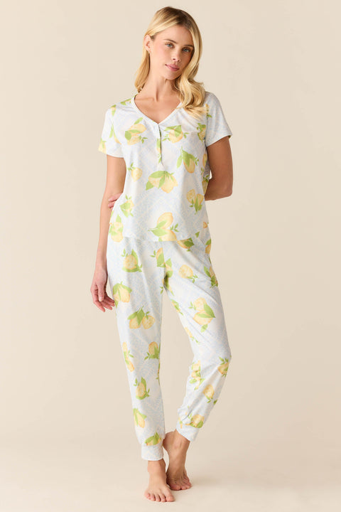 Nadia Cloud Jersey PJ Set in Lemon Spritz
