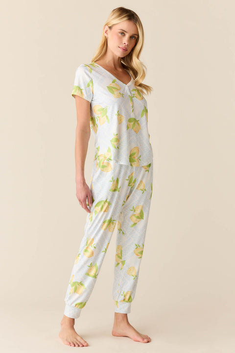 Nadia Cloud Jersey PJ Set in Lemon Spritz