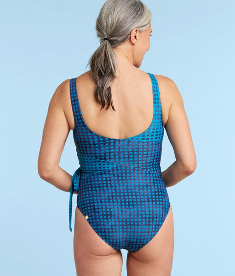 The Perfect Wrap One-Piece - Mixed Gingham in Calypso & Deep Sea