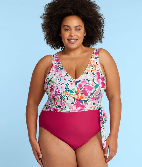 The Perfect Wrap One-Piece - Watercolor Floral in Strawberry