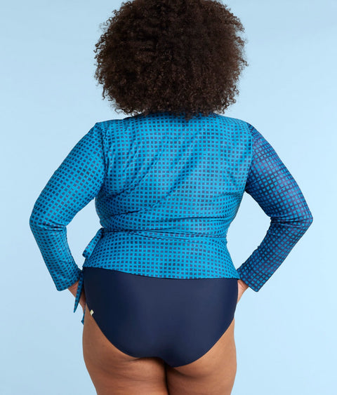 The Perfect Wrap Long Sleeve Cover-Up - Mixed Gingham in Calypso & Deep Sea