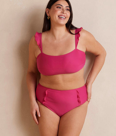 The Ruffle High Leg High Rise Bikini Bottom - Spritz