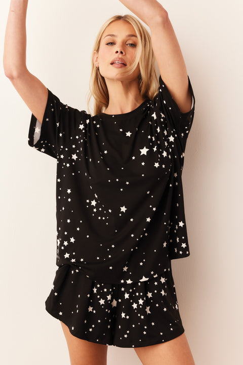 Taylor Cloud Jersey PJ Set in Black Stars
