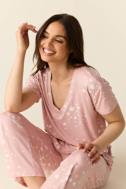 Alyssa Summer Jersey PJ Set in Blush Stars
