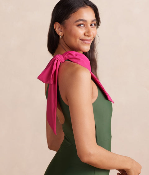 The Bow-Shoulder Ruched Sidestroke - Olive & Spritz