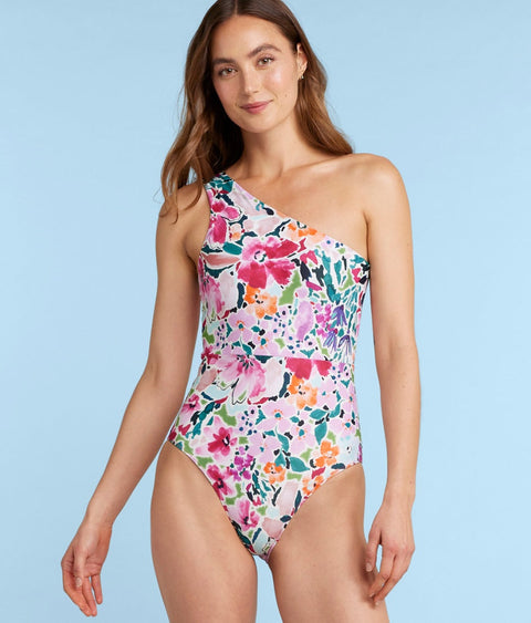 The Ruched Sidestroke - Watercolor Floral in Strawberry