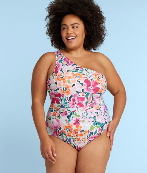 The Ruched Sidestroke - Watercolor Floral in Strawberry