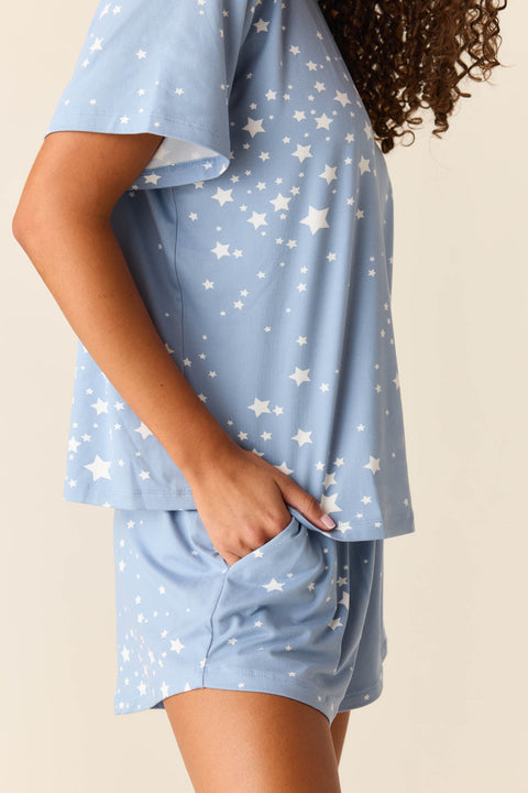 Taylor Cloud Jersey PJ Set in Light Blue Stars