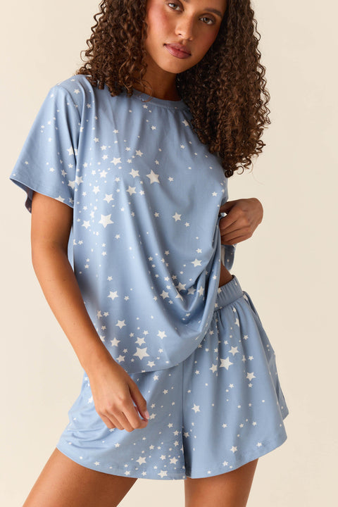 Taylor Cloud Jersey PJ Set in Light Blue Stars