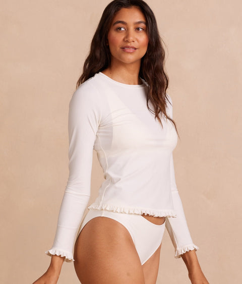 The Waterside Ruffle Rash Guard - White Sand