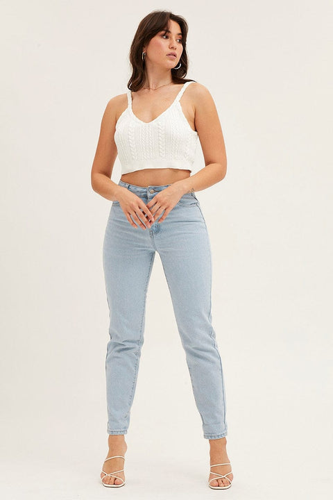 White Cable Crop Knit Top