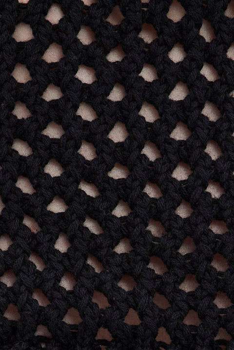 Black Knit Top Long Sleeve Openwork Cropped