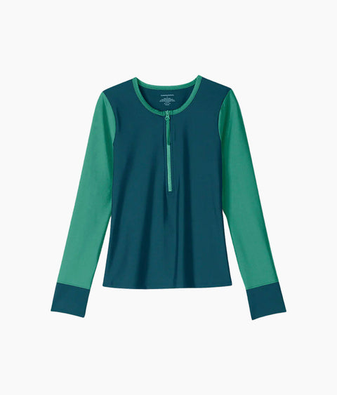 The Make Waves Half-Zip Rash Guard - Seaglass & Seaweed