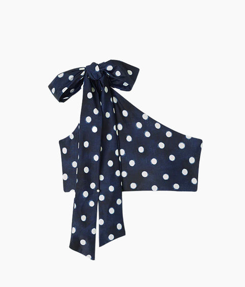 The Bow-Shoulder Ruched Sidestroke Bikini Top - in Polka Dot Deep Sea