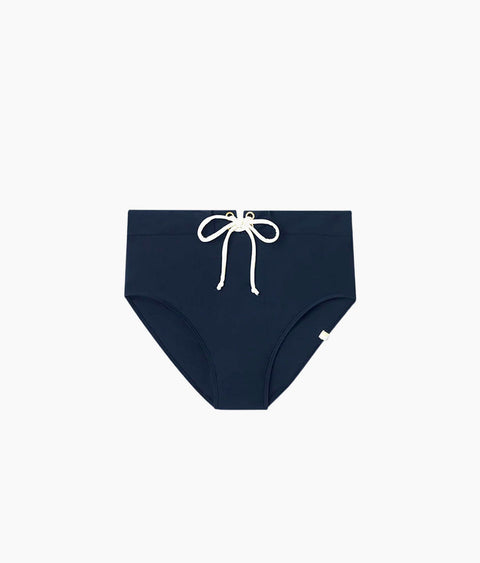 The Lace-Up High Leg High Rise Bikini Bottom - Deep Sea