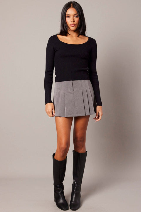 Black Knit Top Long Sleeve Scoop Neck