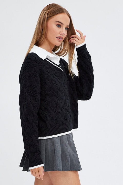 Black Sweater Long sleeve V neck