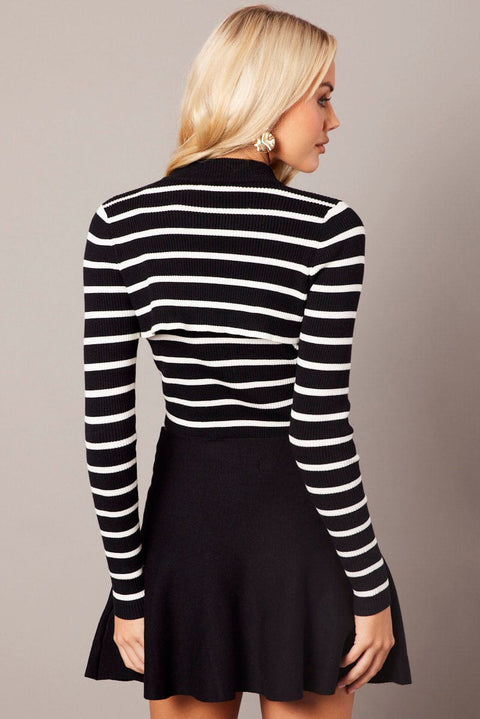 White Stripe Knit Top Long Sleeve Shrug and Cami Set