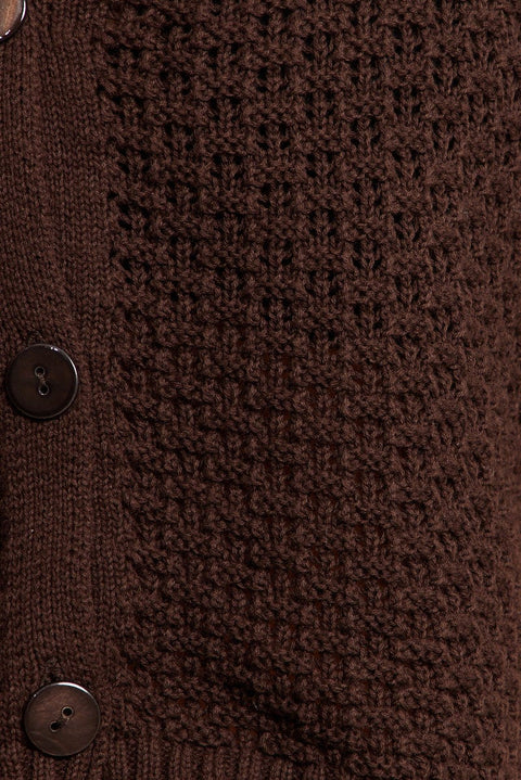 Brown Crochet Knit Top Collared