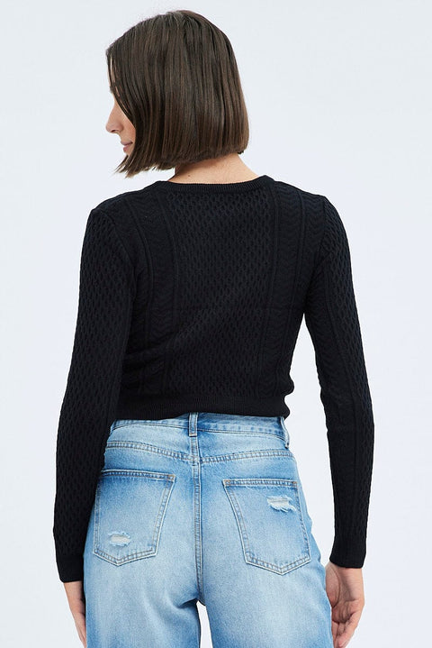 Black Cable Knit Shrug And Singlet Top Long Sleeve