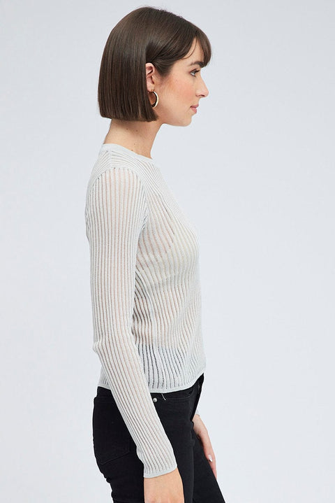 Grey Knit Top Long Sleeve Crew Neck