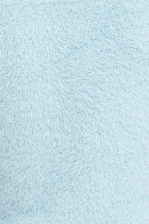 Blue Fluffy Knit Top Short Sleeve Crew Neck