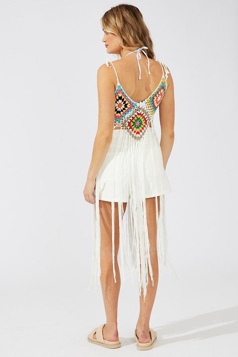 White Crochet Knit Top Tassel