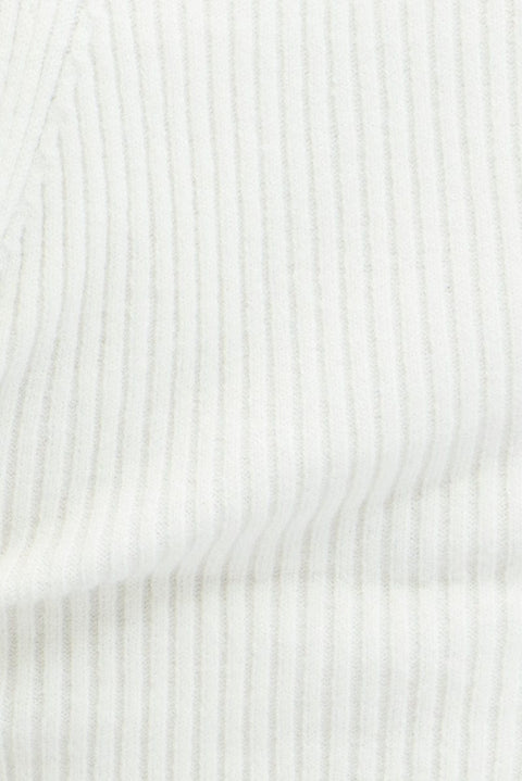 White Knit Top Sweet Heart Neck Volume Sleeve Crop